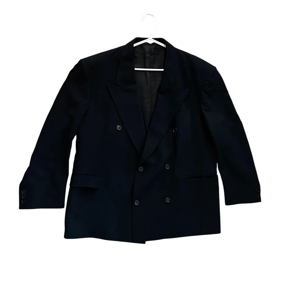 Principe Marzotto Mens Black 100%‎ Virgin Wool Double Breasted Made in Italy 42